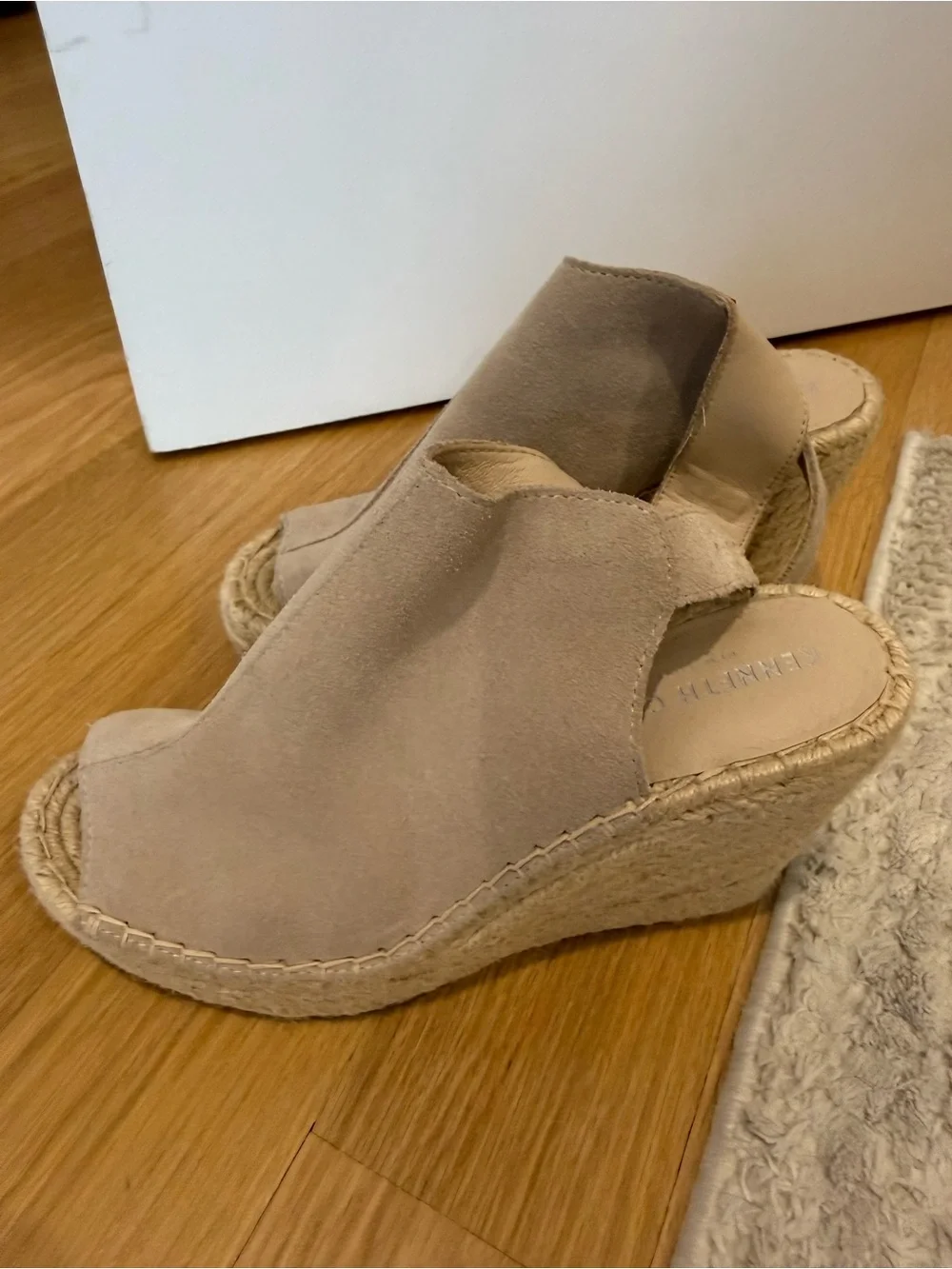 Kenneth Cole Taupe Suede Open-Toe Espadrille Wedge Sandals